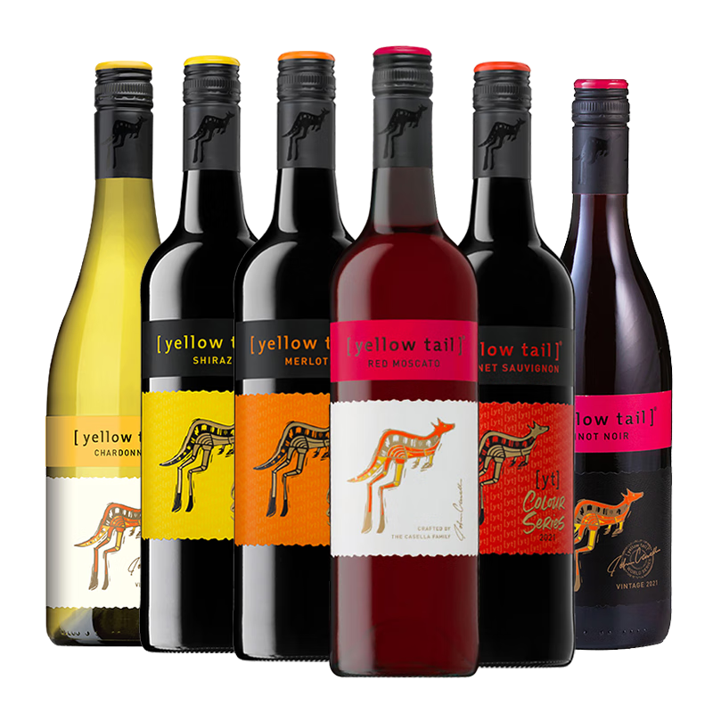 黄尾袋鼠 红葡萄酒6支分享组合装 澳洲进口 6支分享装