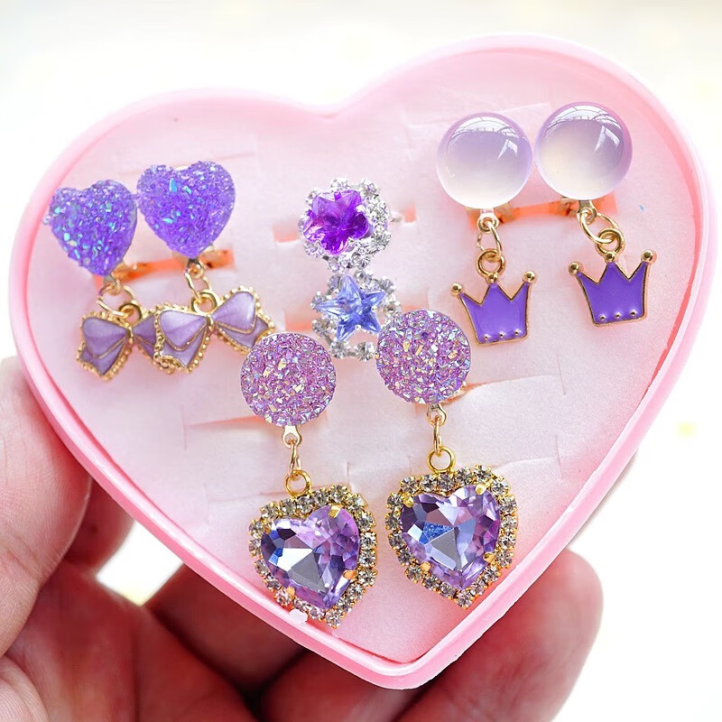 xcl儿童耳夹儿童耳环耳夹无耳洞女孩小公主感耳饰品女童耳坠宝 紫色