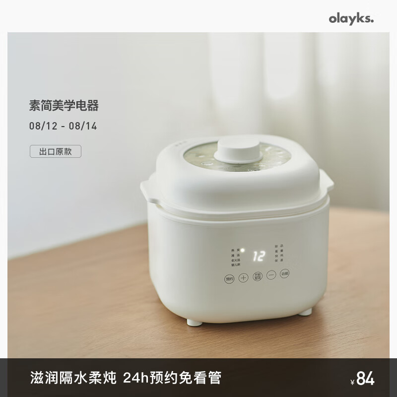 欧莱克（olayks）出口日本电炖锅 电炖盅 隔水炖锅 煲汤锅 燕窝炖盅炖汤锅 婴儿辅食锅　煮粥神器1L