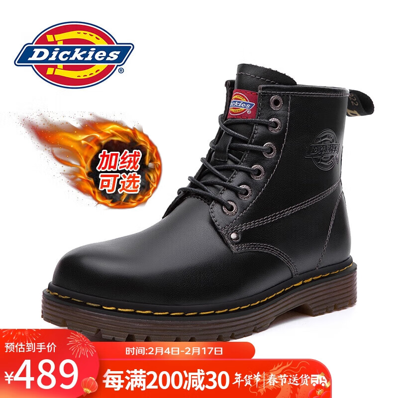 Dickies马丁靴男高帮秋冬季英伦靴子男女潮流作战靴工装靴子 黑色 40