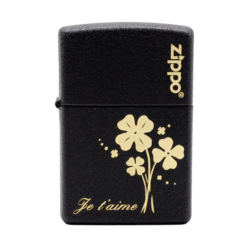 芝宝zippo打火机黑裂漆236四叶草之珍爱防风煤油火机礼袋自用版