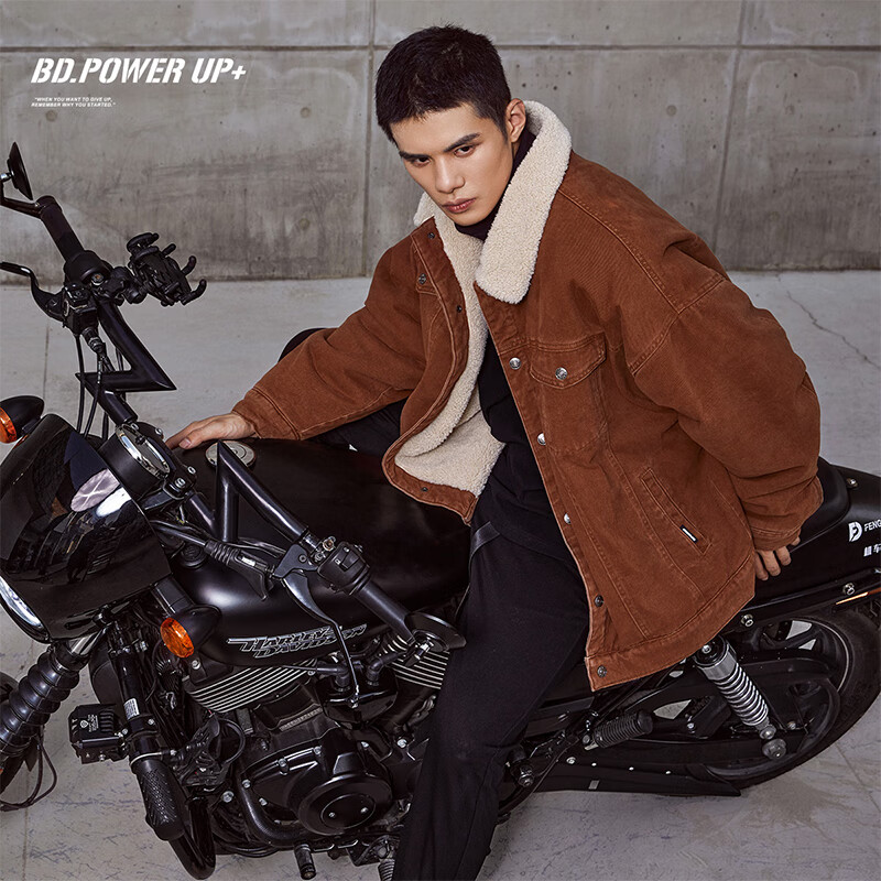 BD.POWER UP+秋冬黑色运动夹克巴恩风外套男加厚保暖羊羔绒外套男宽松翻领上衣 黑色 选择更多 XL 170-190斤 BD.POWER UP+秋冬黑色运动夹克巴恩风外套男加厚保暖羊羔绒外套男宽松翻领上衣 黑色 选择更多 XL 170-190斤