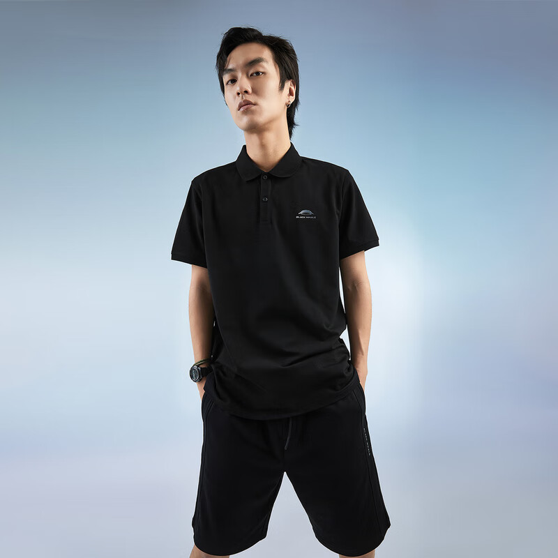 黑鲸【海澜之家旗下】简约纯色短袖polo衫男夏季 黑色01 XL 180/96A
