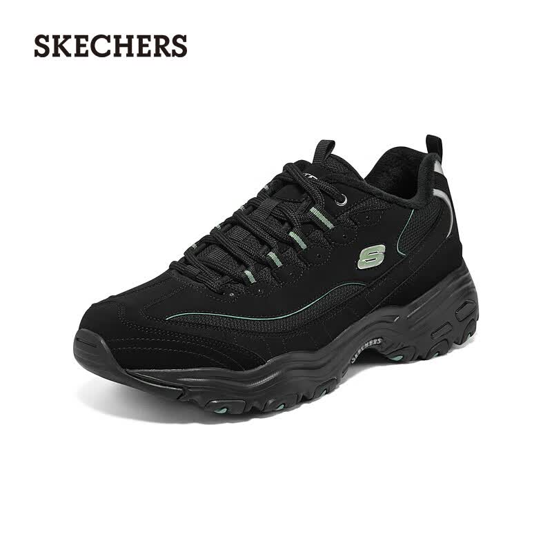 斯凯奇（Skechers）D'LITES 1.0 熊猫鞋夏季情侣休闲运动老爹鞋894268 黑色/橄榄色/BKOL 41
