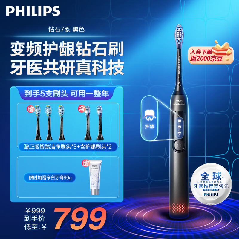 飞利浦（PHILIPS）电动牙刷成人情侣款 送男友/女友5种模式 智能显示屏 2支护龈刷头 钻石7 系 极夜黑使用感如何?