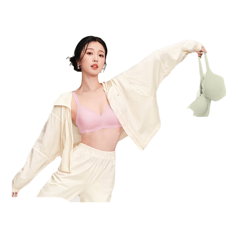 ubras虞书欣同款钻石纱夹心软支撑花瓣杯文胸内衣女胸罩背心-淡雅粉 XL