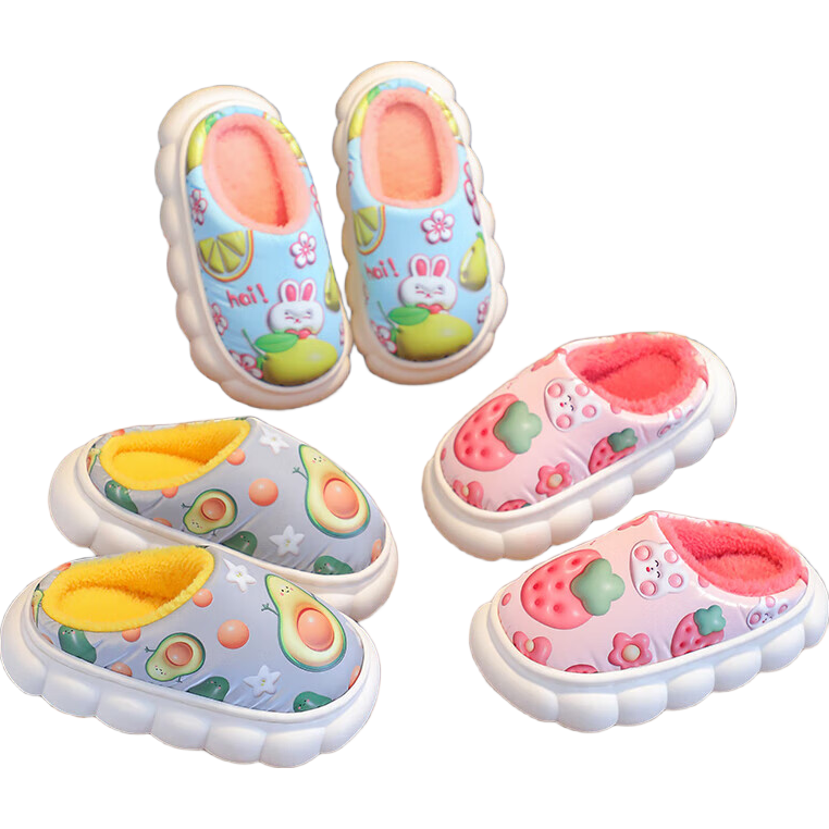 儿童拖鞋冬PU防水皮面棉拖鞋女童家居保暖小童室内幼儿宝宝毛拖鞋 Q22-拖鞋-灰色 22.5 -38/39内长22.5CM大童-大人