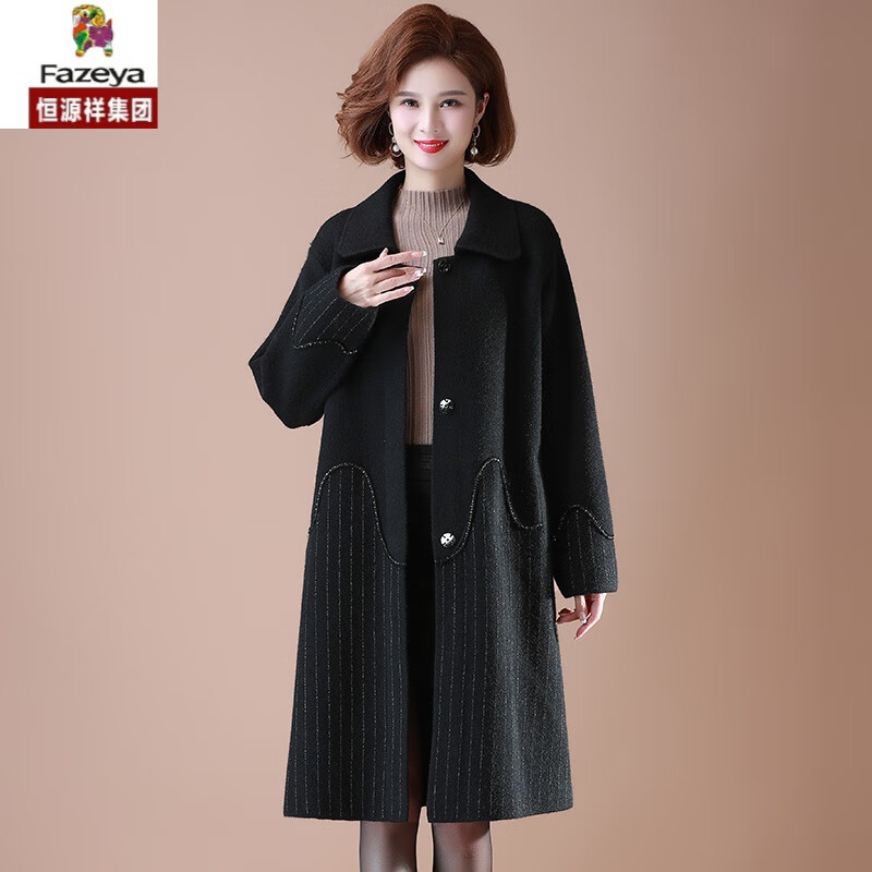 恒源祥集团彩羊【高品质好质量】中老年女冬季羊毛呢外套加肥加大码