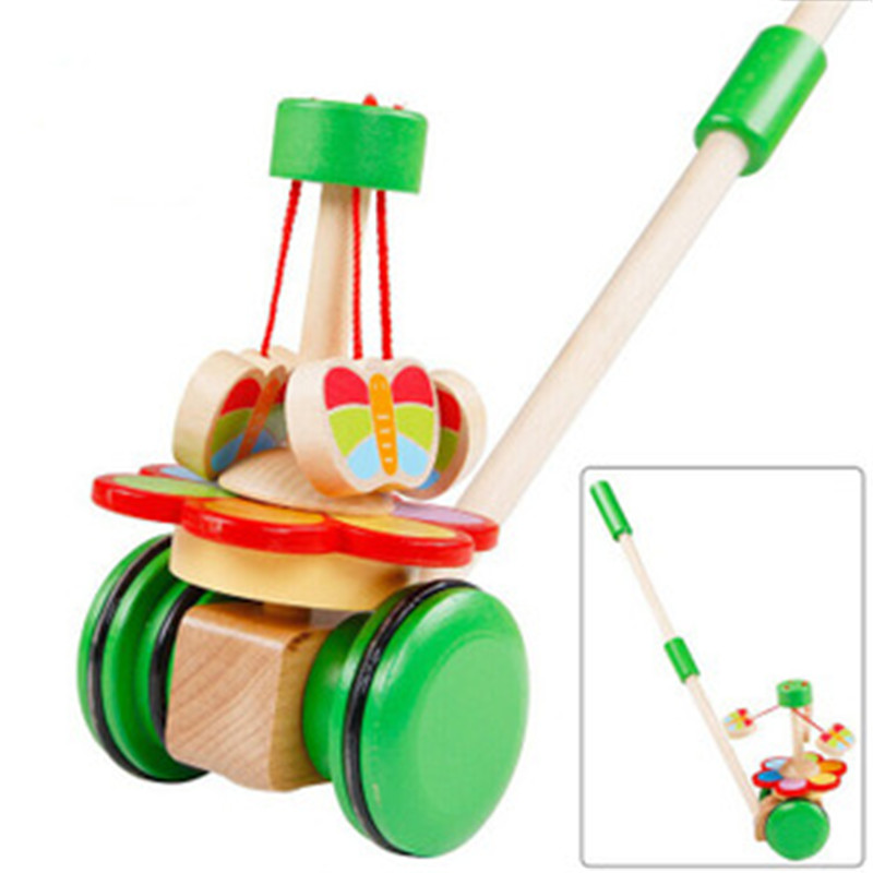 手推车学步车动物单杆旋转蝴蝶助步车儿童木制玩具