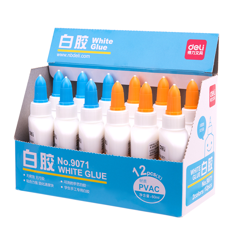 得力(deli)9071 60ml可洗学生手工白胶/白乳胶水  12支装