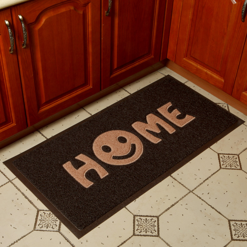 厨房地垫门垫易清洗门口防潮防滑垫进门垫子门厅脚垫 黑色底卡其笑脸