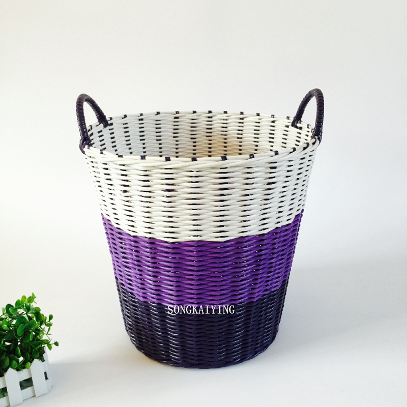 宫诺（GoogNuo）脏衣篮塑料大容量收纳筐篮子圆筒形脏衣篓洗衣篮特大号编织筐 渐变紫圆桶