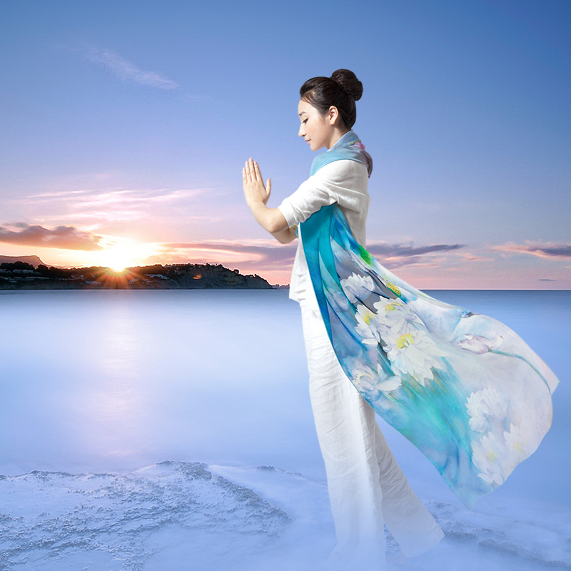 秦曲丝巾女新款重磅真丝围巾礼盒装中国风长巾水墨画艺术春夏秋冬四季杭州桑蚕丝绸旗袍大披肩送长辈妈妈礼品 沉醉-长巾