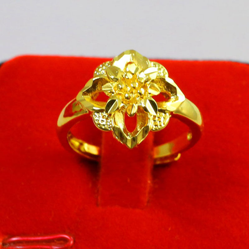 千影珠宝黄色金戒指男士女款食指环活口开口不分号菱形花朵镀金子首饰