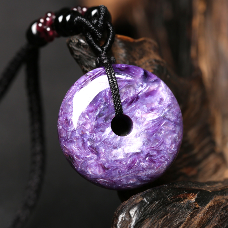 慈灵阁水晶彩宝紫龙晶平安扣吊坠毛衣链饰品项链男女款礼物