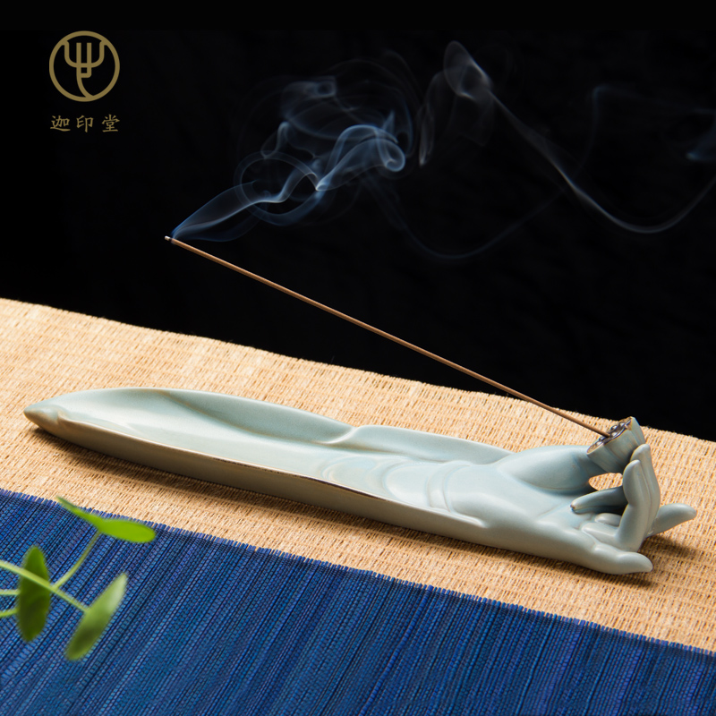 迦印堂 佛指拈花线香插 陶瓷卧香炉 焚香炉 佛指拈花
