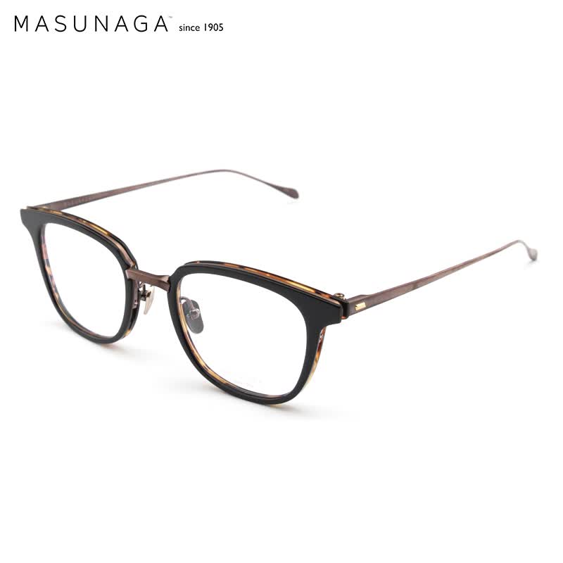 MASUNAGA增永眼镜框 男女复古日本手工制作 方框钛+板材远近视光学眼镜架GMS-823 #45 玳瑁色框棕架 49mm