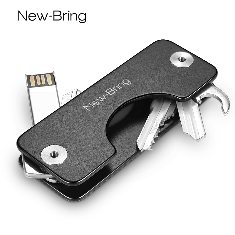 NewBring钥匙收纳器加强版key smart金属钥匙扣创意钥匙圈腰挂迷你钥匙包男大容量多功能 黑色 (加强版)