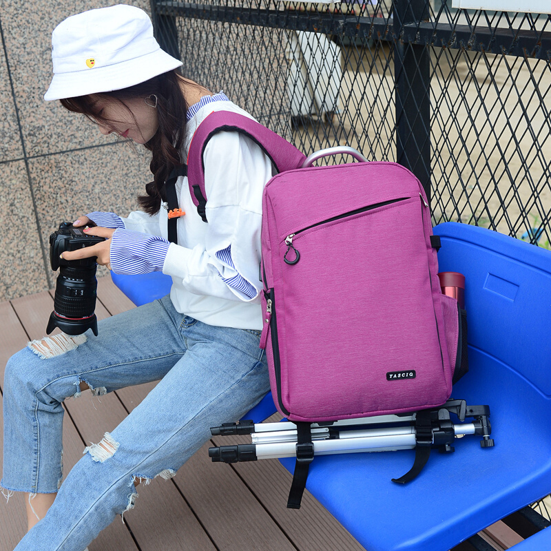 徕兹（LATZZ） 相机包双肩 摄影包旅行包单反数码相机背包 大容量多功能背包 玫红色升级版 30*16*45CM