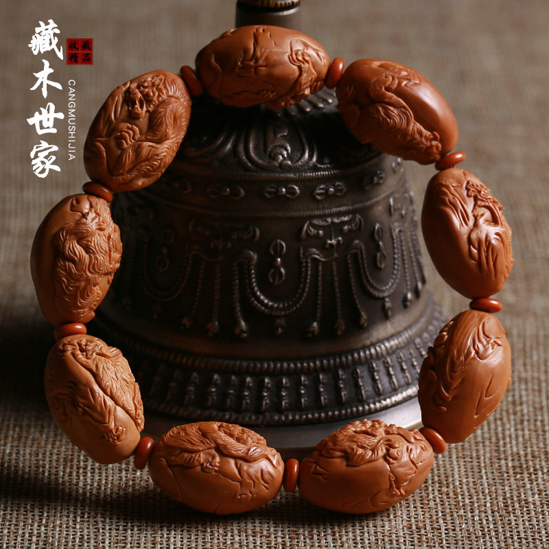 橄榄核虎啸山林手串橄榄胡雕刻核雕手链男女文玩陈晖手工老虎图案 带