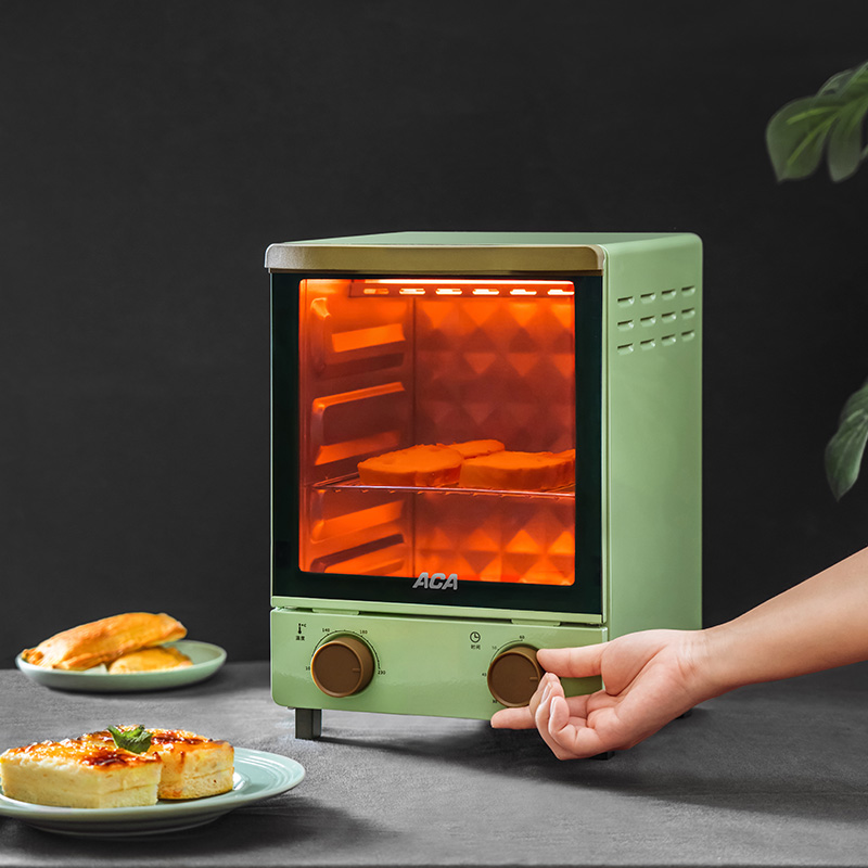北美电器（ACA）复古三层家用立式多功能晶钻内腔12L迷你小烤箱ATO-M12D