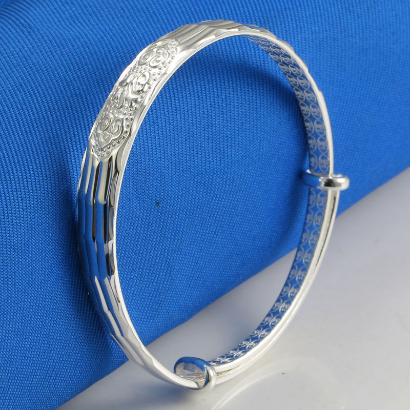 千影珠宝 足银手镯女款9999足银年轻福字真银镯子送老婆生日礼物窄