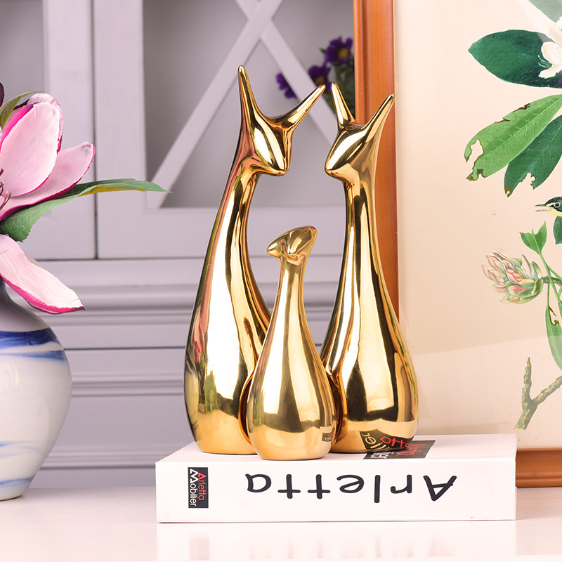 现代简约金银色客厅家居装饰品摆件创意电视酒柜陶瓷工艺品艺术品