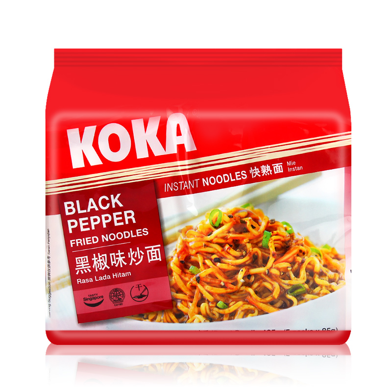 KOKA 可口黑胡椒味干拌面425g【满199减 100】新加坡进口 五连包组合袋装方便面