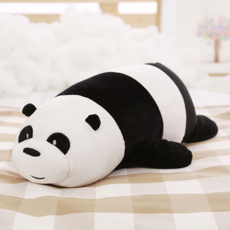 拍拍虎名创咱们裸熊趴趴熊优品毛绒玩具熊猫公仔娃娃玩偶睡觉抱枕长条枕 裸熊(黑白色) 70cm