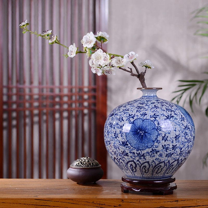 未卒景德镇陶瓷花瓶摆件客厅插花花器手绘仿古青花瓷花瓶中式家居装饰