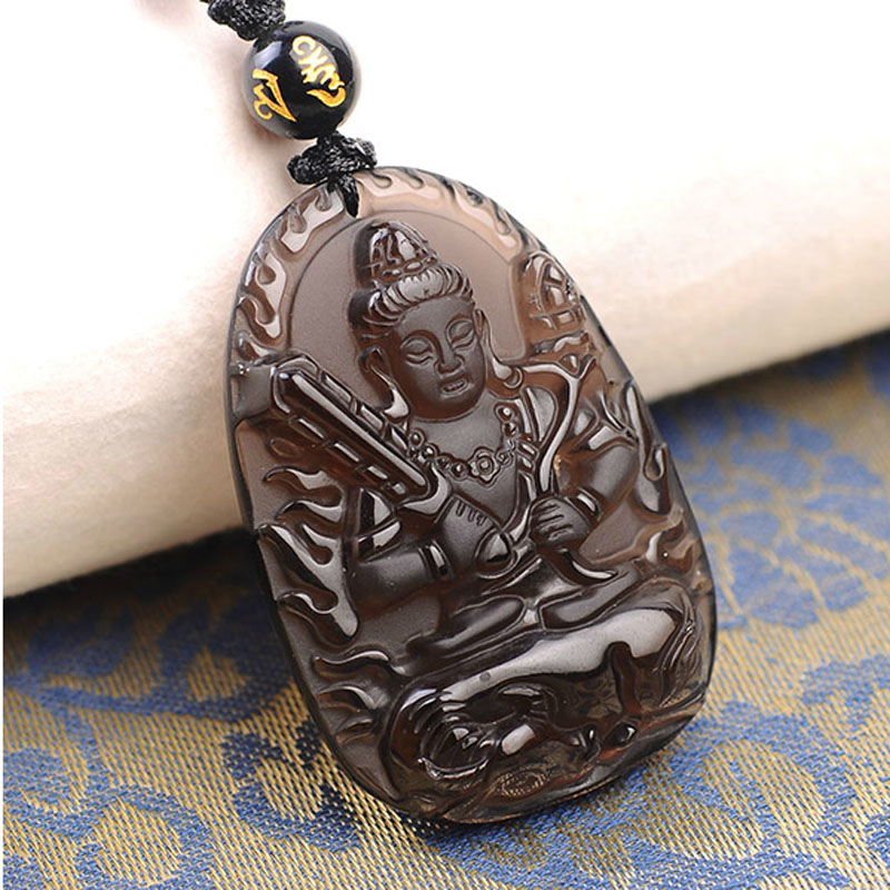 慈灵阁冰种黑曜石虚空藏菩萨吊坠 生肖属牛虎守护神本命佛男女 生肖虎