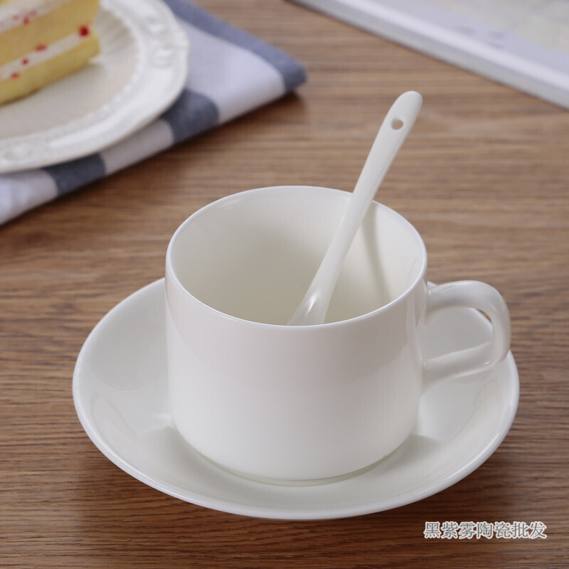 陶瓷咖啡杯纯白色酒店西餐厅茶杯水杯牛奶杯简约咖啡杯子套装勺子 三件套(杯+碟+勺)