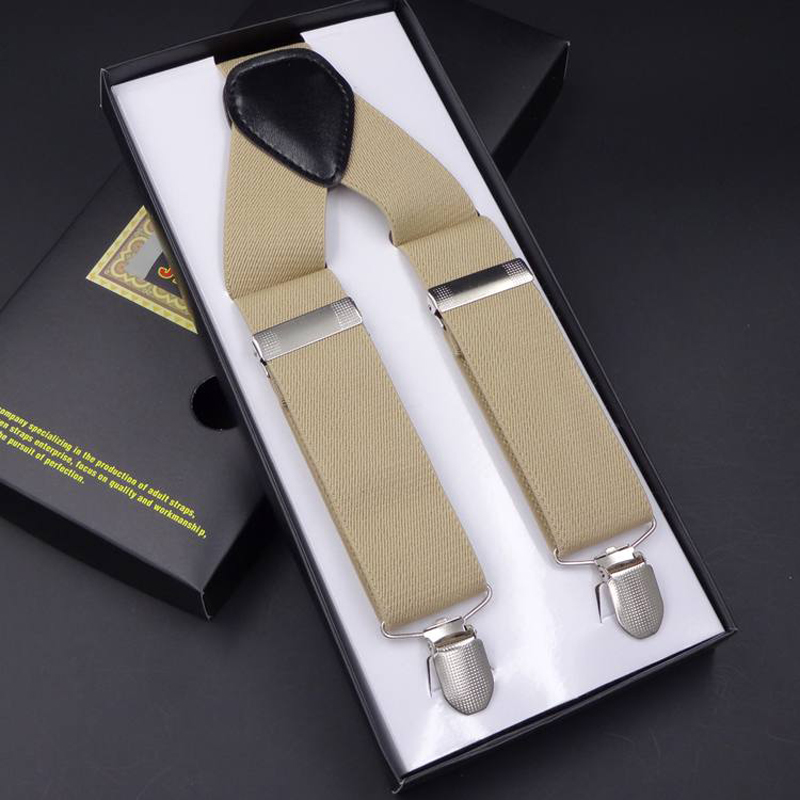 5cm男士宽背带西裤吊带背带夹老人吊裤腰带胖人松紧肩带 卡其色【约