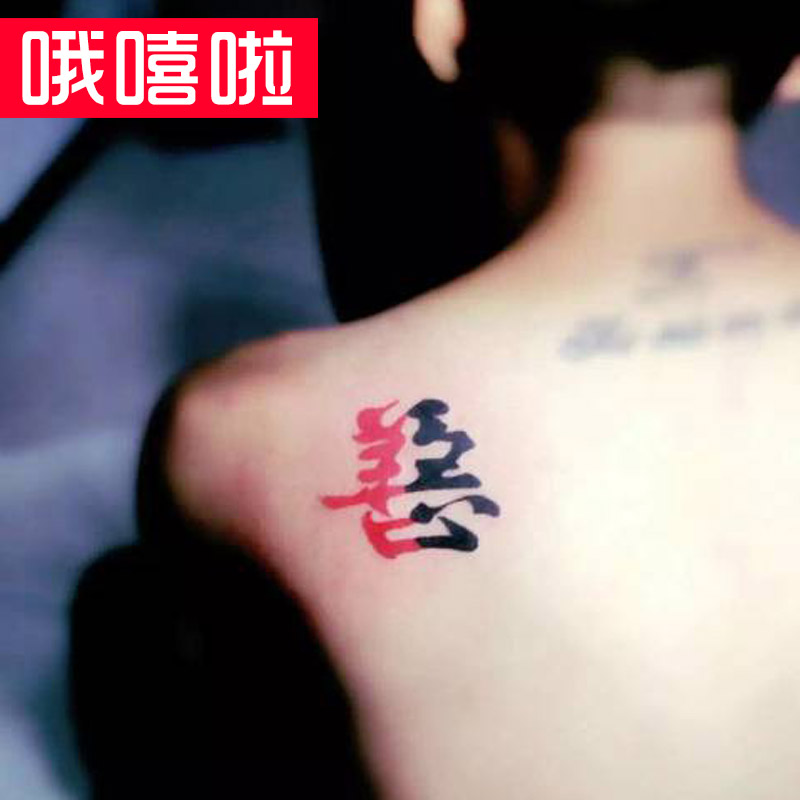 一念之间善恶文字防水纹身贴 中文字半善半恶后背手臂小腿仿真男款