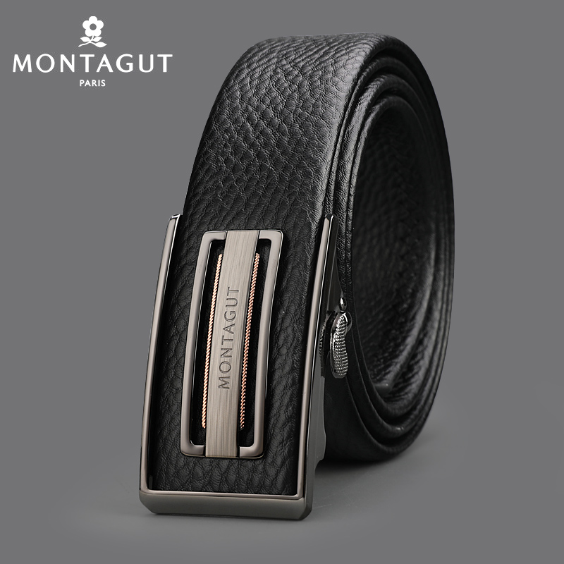 梦特娇皮带男自动扣内穿青年时尚百搭商务男士全包软牛皮腰带中年裤带