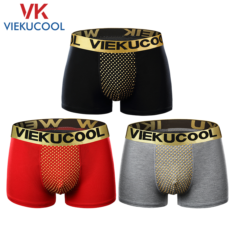 VIEKUCOOL VK英国卫裤3条装男士内裤男本命年大码内裤平角裤 黑色/红色/灰色 2XL