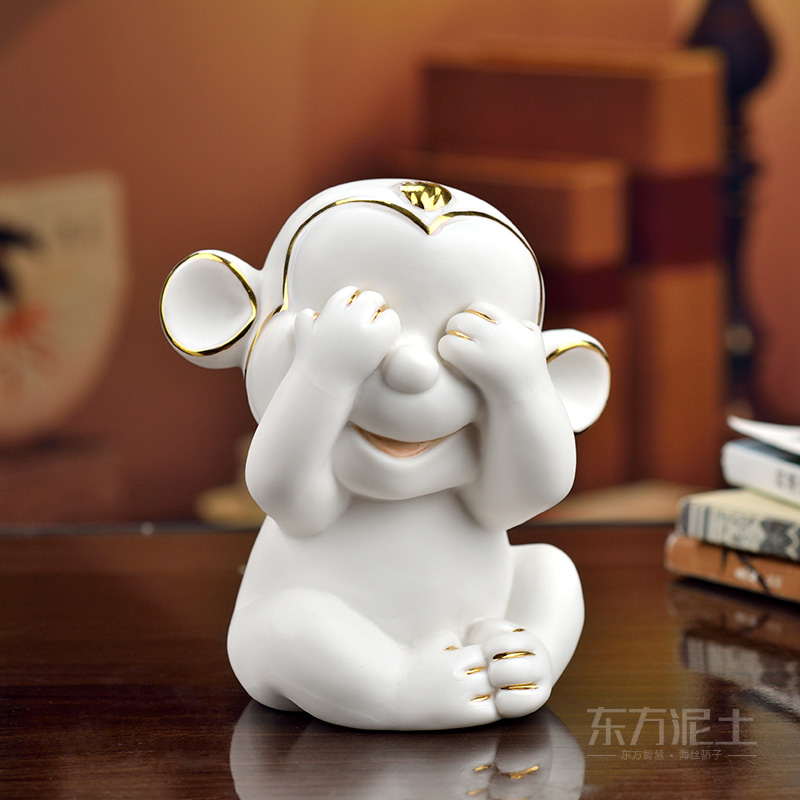 陶瓷摆件创意可爱家居客厅装饰卡通小礼品工艺品摆设吉祥物/三不猴 b