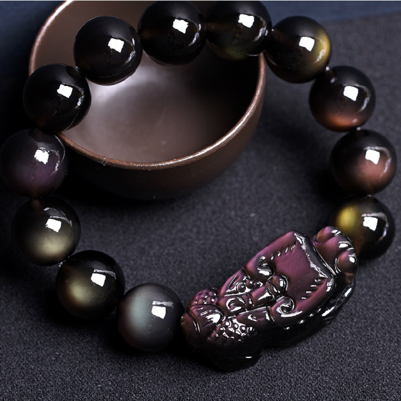 慈灵阁多彩黑曜石貔貅手链 时尚流行男女款式手链 12mm