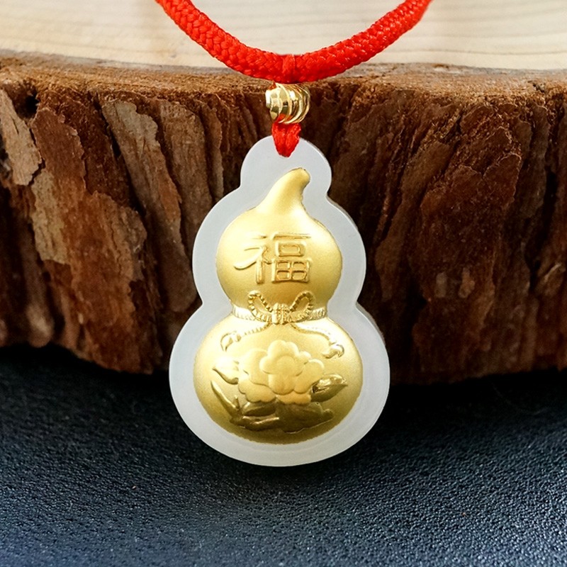 金镶玉和田玉葫芦吊坠足金和田玉黄金玉器吊坠挂件项链 金镶玉葫芦