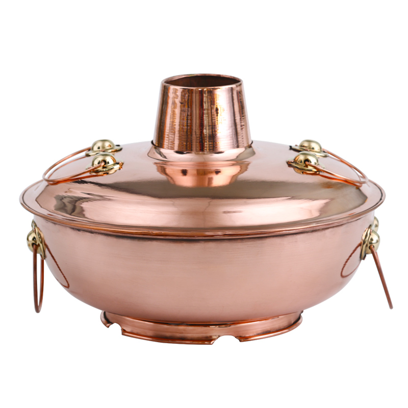 铜火龙 涮羊肉铜火锅燃气天然气灶专用一体式火锅加厚紫铜火锅涮肉锅