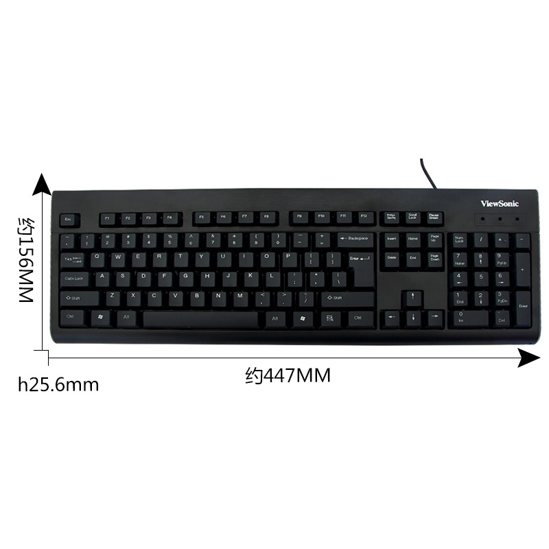 优派（ViewSonic）KU100键盘  有线键盘 办公键盘 全尺寸 电脑键盘 笔记本键盘 黑色