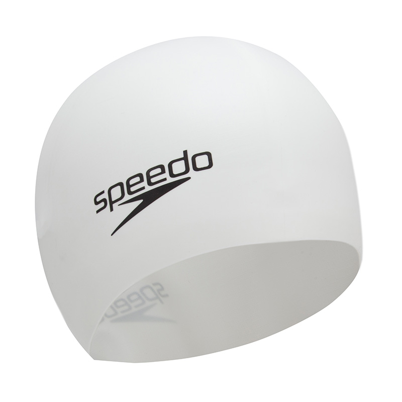 速比涛（Speedo） 男女士硅胶舒适大号弹力防水护耳泳帽训练休闲游泳帽 白色