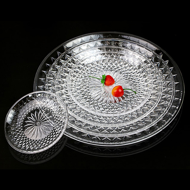 翰鸥斐KTV水果盘 装水果的塑料果盘碟子透明盘子创意酒吧 塑料叉 水晶15CM (加厚款)3个