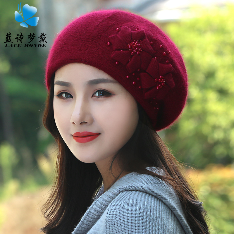 女冬季针织帽圆脸免毛帽护耳保暖妈妈百搭毛线帽加厚气质 酒红色 成人