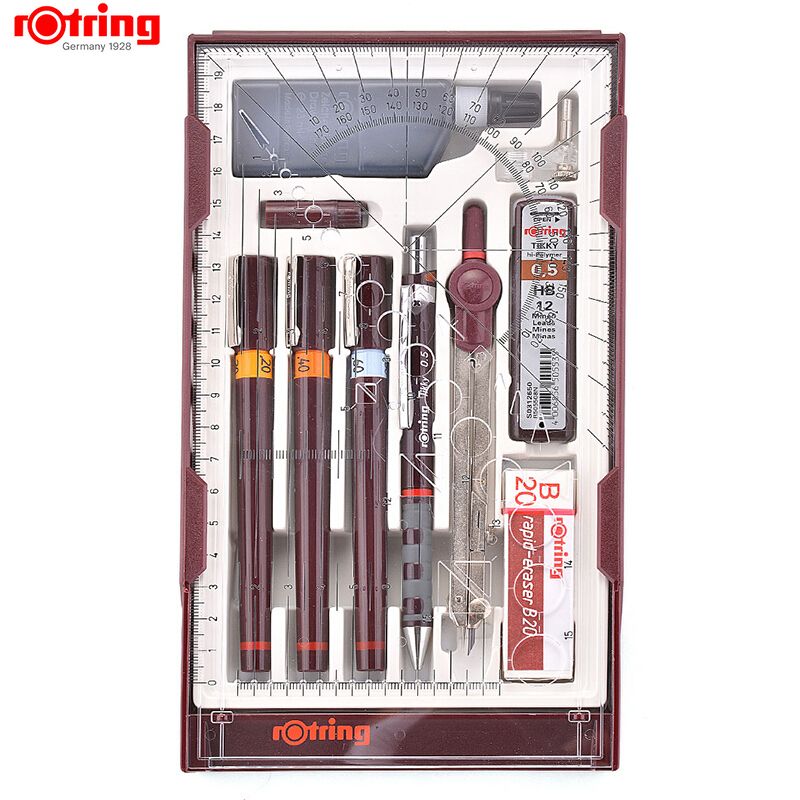 德国rotring红环可加墨水针管笔圆规橡皮铅芯套装大师