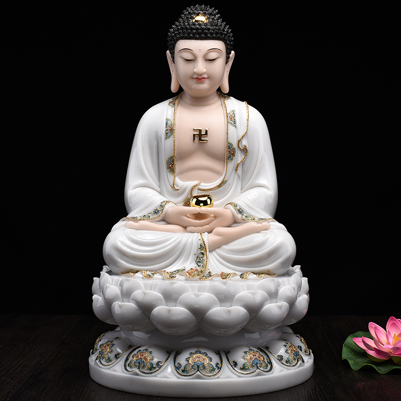 梵泽福 娑婆三圣套装 汉白玉佛像观世音菩萨摆件家用观音佛像 释迦牟