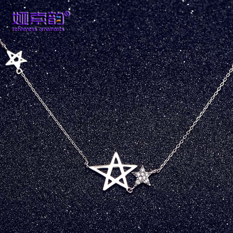 娅索韵五角星项链s925银星星锁骨女日韩国学生短款颈链韩版脖颈 925银