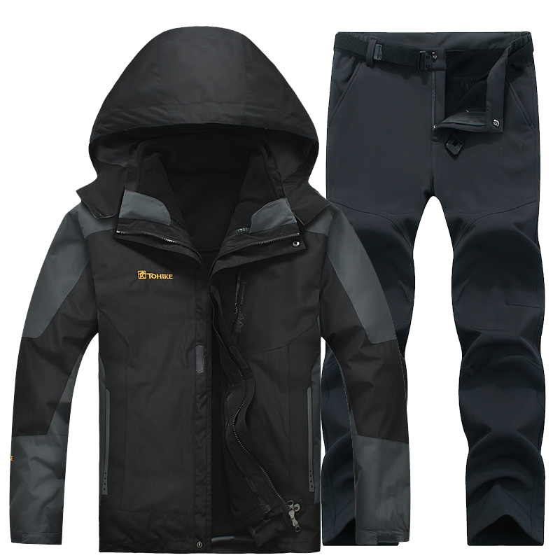 森州狼爪冲锋衣裤套装冬季男两件套抓绒内胆加厚保暖防风透气登山服