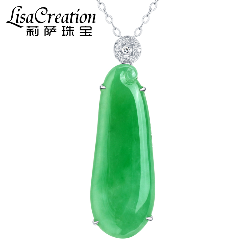 lescreation莉萨珠宝白18k金天然翡翠镶嵌钻石吊坠a货翡翠福瓜吊坠