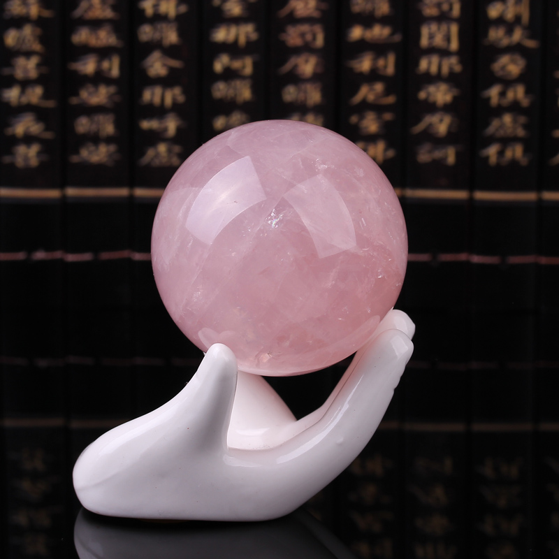 依岚粉水晶球芙蓉晶原石打磨球摆件 直径5cm